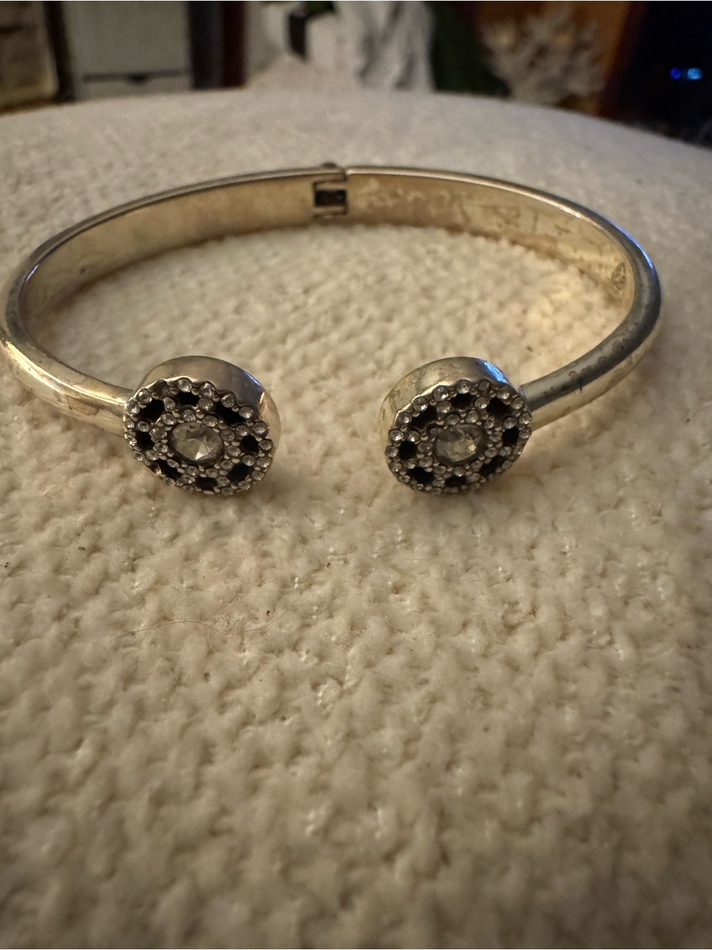 Silver-Tone Open Cuff Bracelet with Crystal Disc Ends